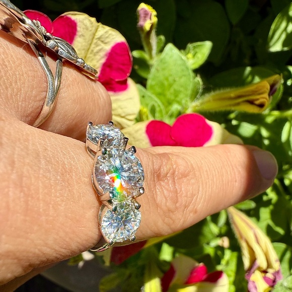 Moissanite Sterling Ring Triple 3 Stone 5 TOTAL CTW 2 CT center stone sz US 8.5 - Picture 13 of 17